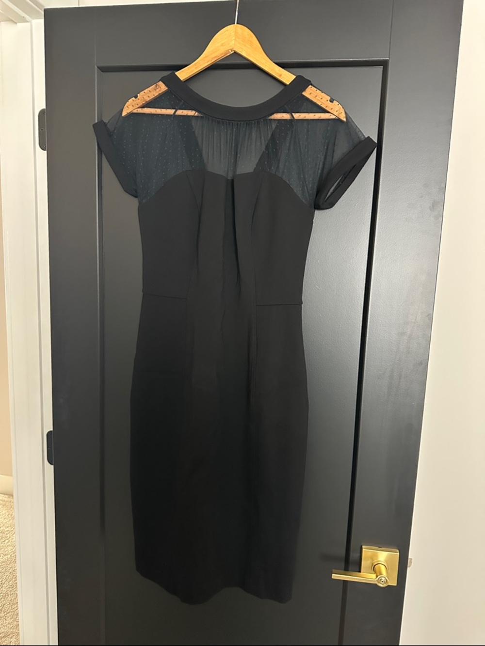 White House Black Market Black Sheer Yoke Midi Dress